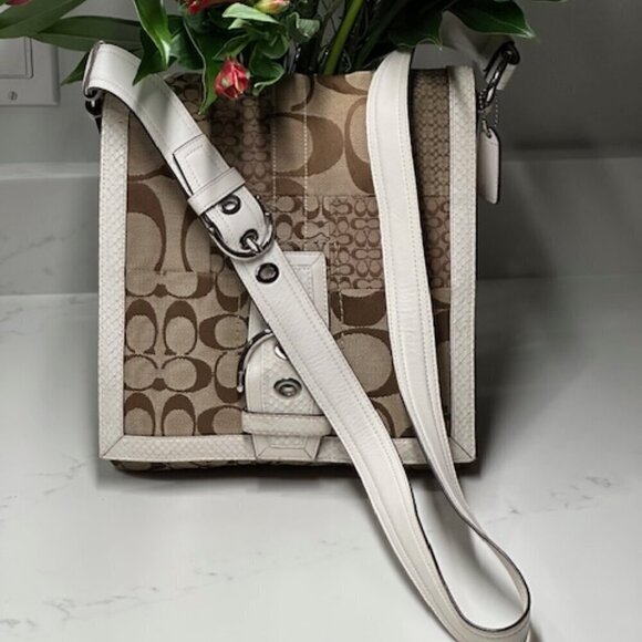 Coach Handbags - Coach Signature Jacquard Patchwork with Leather & Snake Trim